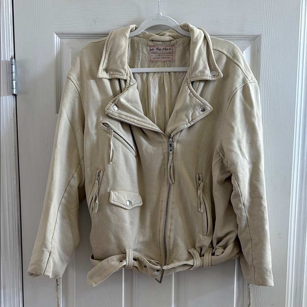 Free People Cream Moto Jacket Asymmetrical Design
